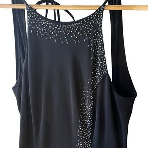 ZumZum by Niki Lucas Long Slinky Black Dress with Thigh High Slit + sparkles 7/8